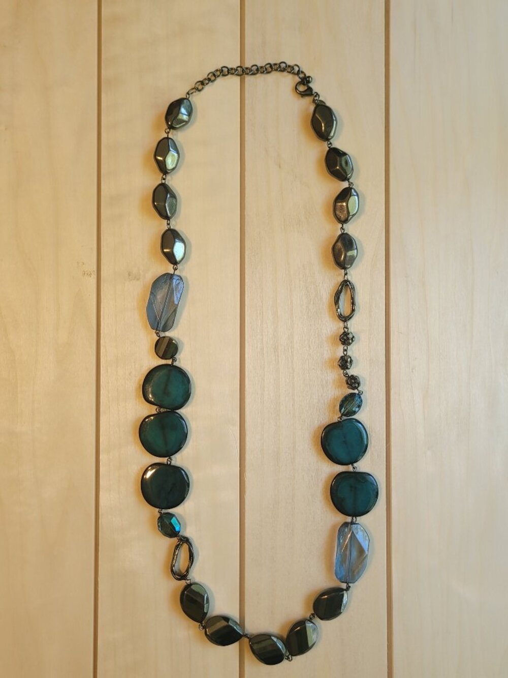 Chico's Long Blue Green Bead Necklace